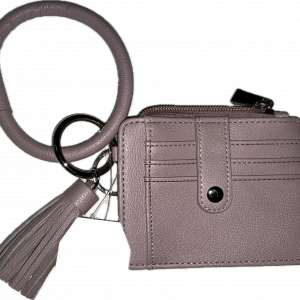 time and tru leather wallet bracelet keychain with a credit card holder – beige