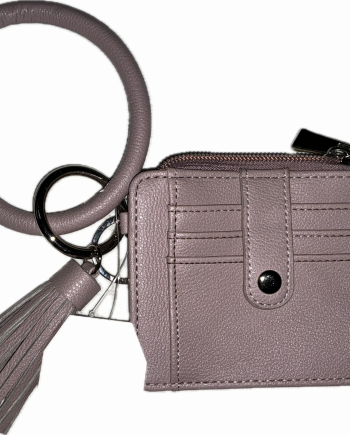 time and tru leather wallet bracelet keychain with a credit card holder – beige