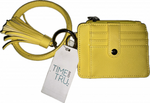 TIME AND TRU Leather Wallet Bracelet Keychain with a Credit Card Holder – Yellow