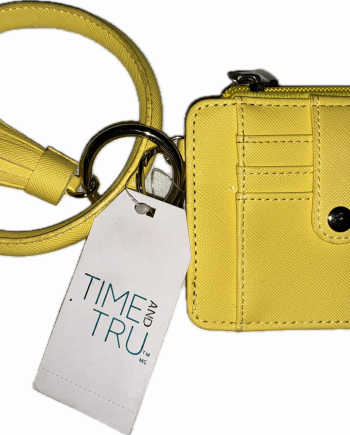 time and tru leather bracelet keychain with a credit card holder yellow